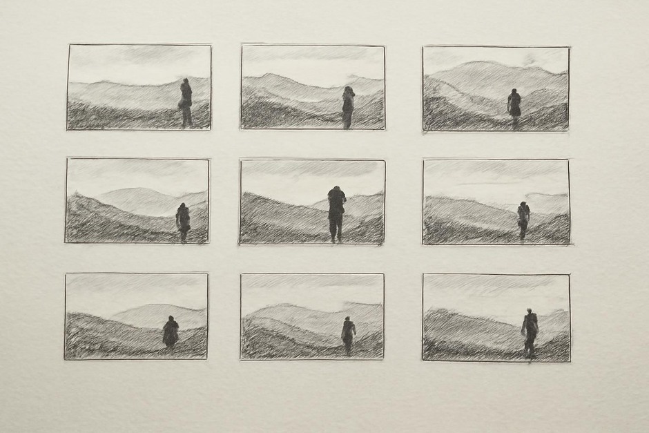 A grid of small thumbnail compositions showing silhouette and focal adjustments